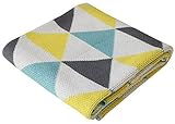 Sweet Peaks, Aqua and Lemon Baby Blanket, Soft Cotton, Knitted, 30 x 40 inches by Humble Weave