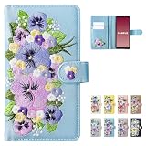 Galaxy S10 専用 SC-03L SCV41 ケース カバー 手帳型 SC-03Lケース SC-03Lカバー SCV41ケース SCV41カバー ギャラクシー GalaxyS10 ハンドあり パンジー 刺繍 パールブルー