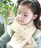 子供マフラー・キッズ用・ふわふわ・くまのワンポイント付き 可愛くてふわふわキッズ用マフラー 全5色 (アイボリー)