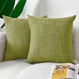 DWCN クッションカバー リネンの質感 北欧 おしゃれ 無地 ソフトタッチ ソファ背当て 装飾枕カバー 四季通用 2枚セット (グリーン, 45×45cm)