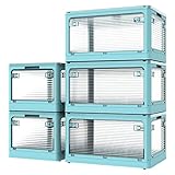 楽活 収納ボックス 収納ケース 84.4L・5セット 透明 ５面開き 蓋付き 扉付き 全方向から取り出せる 組み立て簡単 省スペース 折りた