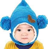 【SEBLES】 ベビー とんがり キュート ニット 帽子 赤ちゃん 3カ月 ～ 8カ月 全5色 サイズ 44cm ～ 48cm クロスセット (ブルー)