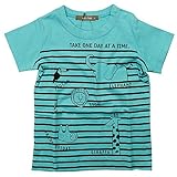 《春夏対応》 nico hrat(ニコフラート) 製品洗い加工済み 42/2天竺半袖アニマルボーダーTシャツ 100cm /BL NO.B-270103