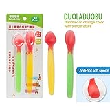 SODIAL 2本 赤ちゃん 温度 色の変化スプーン 新生児のスプーン 暖かい ソフト シリコンスプーン 食べる