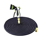 伸縮ホース 3倍に伸びるホース 3層ラテックス 散水ホース 8パターンノズル マジックホース 携帯便利 ビックリホース 省スペース エックスホース 自動的に水やり 洗車ホース グリーン (5M→15M