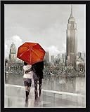 現代のカップル新しいYork Ruane Manningレッド傘Chrysler Building Framed印刷壁アート画像 GOG-GOGU14656-B-22x28