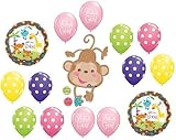 loonballoon Girl Monkeyベビーシャワーフィッシャー価格ドット柄( 15 )マイラー&ラテックスバルーンセット