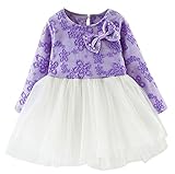 Plus Nao(プラスナオ) ワンピース 長袖 花柄 リボン ラウンドネック バックリボン チュールスカート チュチュスカート フレアスカート 子供 パープル 75cm