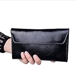 本物のレザーの女性の財布の長財布ヴィンテージ固体の牛革複数のカードホルダークラッチファッションの標準的な財布 (ブラック)