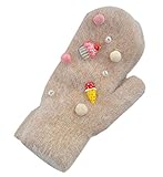 女性のミトン暖かい素敵な手袋アイスクリームの装飾冬の手袋、キャメル