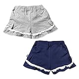 (ネイビー/80cm)ベビー服 女の子 ショート パンツ ボトム ミニ裏毛 裾フリル レース リボン ウエストゴム 女児 ベビー