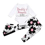 ベビー服セット、ppbuy幼児ガールズ文字ロンパーストップス+花柄パンツ+帽子3点セット 12M ブラック