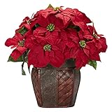 Nearly Natural 1264 Poinsettia with Decorative Vase Silk Flower Arrangement, Red [並行輸入品]