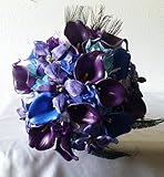 ピーコックカラーリリー柄Orchidブライダルウェディングブーケ&ブートニア 10" Bouquet