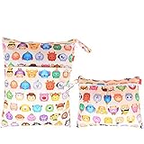 Damero ウェットバック(防水バッグ) 2点セット オムツ・おしりふき・着替え・タオル・水着・お風呂用品・食事セット入れ お出かけ 温泉 スポーツ 大活躍 可愛い マルチ収納（カートゥーン）