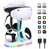 FASTSNAIL PlayStation VR2用充電スタンド、多機能PS VR2ヘッドセット&センスコントローラー充電ドックステーション、10種類のRGBライトモードのメモリ、PS5 VR2用ストレージベースゲームアクセサリー