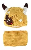 C-Princess ニット帽子 ネックウォーマー セット ベビー キッズ 子供用 裏起毛 あったか 防寒 冬 キャップ スヌード かわいい 女の子 赤ちゃん イエロー