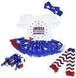 [キッズコーナー] アメリカの独立記念日 America Independence Day ベビー服 レッグウォーマー ＆ 靴下 & ヘアバンド付き ワンピースドレス チュチュ (White, 6-1