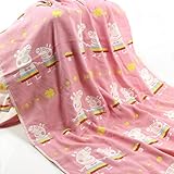 JINALV 肌にやさしい　子供　毛布　ベビーブランケット　大判　ひざ掛け　ガーゼタオル　子供バスタオル　ベビーケット　湯上りタオル　ふわふわ　タオル　赤ちゃん　70*140cm (豚-ピンク)