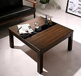 モダンスタイリッシュこたつテーブル 縞模様木目×黒ガラス 薄型ヒーター オールシーズン使用OK (正方形【幅75×奥行75cm】)