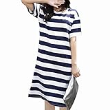 Marshel マタニティ ワンピース ボーダー柄 レディース 半袖 春夏 ネイビー L