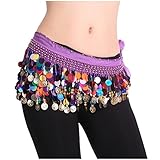 レディースベリーダンスヒップスカーフ、複数行シルバースパンコールコインダンスシフォンスカートwithラインストーン310ゴールドコインCoinウエストバンド