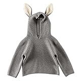 MNBS　ベビー服 キッズ服 可愛い 子供 長袖 ニット セーター 女の子 男の子 カットソー トップス　プルオーバー カワイイ　うさぎ耳　帽子付き　グレー　110cm