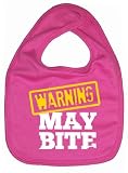 Dirty Fingers, Warning, May Bite, Boy Girl Feeding Bib, Bubblegum Pink by Dirty Fingers