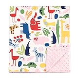 マイBlankeeジャンボ動物園オーガニックコットンホワイトMinkyドットピンクベビー毛布、30 "X 35" /ワット