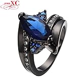 AytブルーサファイアHorse EyeリングブラックゴールドFilledメンズアンティークリングウェディングパーティークリスマスギフトAnel Feminino