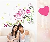 Amaonm® Hot Fashion Removable Diy Nursery Pink Red Love Heart Flowers Vines Wall Decals Stickers Mur