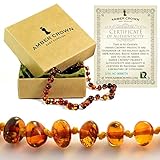Amber Teething Necklace for Babies - Anti Inflammatory, Drooling and Teething Pain Reducing Natural 