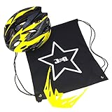 J@G 自転車 ヘルメット 子供 大人 ナップサック付き 53～63cm 小学生 以上 超軽量 11カラー (A2-ﾌﾞﾗｯｸ/ｲｴﾛｰ)