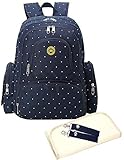 Abonnylv Diaper Bag Backpack with Insulated Pockets , Changing Pad and Stroller Strap (Dark Blue Dot