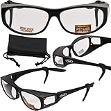 Escort高度なシステム安全メガネFitsほとんどover処方箋Eyewear – Freeゴム耳ロックとマイクロファイバーポーチ！ – グロスブラックフレーム