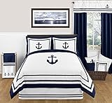 [スウィートジョジョデザイン]Sweet Jojo Designs Anchors Away Nautical Navy and White 3 Piece Full / Queen Bedding 