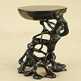 いよじ園 黒檀 天然彫高卓 小品サイズ [未使用] （盆栽卓 飾卓 花台）