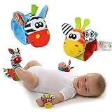 4pcs set Cute Animal Infant Baby Kids Hand Wrist Bell Foot Sock Rattles Soft Toy by Bumstore