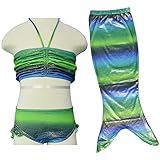 BAOHULU 女の子　子供水着　セパレート 可愛い　人魚姫　人魚 衣装　3点セット　4色揃え　コントラストカラー配色　優雅　可愛い　ベビー水着　柔らかい　快適　スイミングウェア