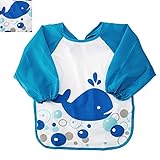 hotbestベビー お食事用 長袖防水エプロン ベビー 赤ちゃん 男の子 女の子 お食事エプロン よだれかけ (クジラ)