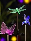 BRIGHT ZEAL Set of 3 Solar Powered Garden Stake Light with Vivid Figurines - Butterfly, Dragonfly, H
