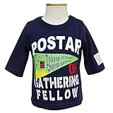 (ポスター) POSTAR フラッグプリント 7分袖 Tシャツ　ネイビー　100cm