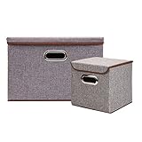 リネン生地折りたたみ式ストレージキューブBinボックスコンテナ蓋Drawers S&L( 9.8 x 9.6 x 9.6，17.7 x 11.8 x 11.8 inches） グレー BIS08090