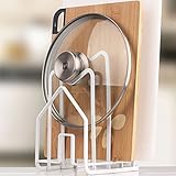 キッチン収納　鍋蓋 &amp; まな板 スタンド　キャッチ 置物棚　金属 まな板スタンド デスクトップ上の本棚 12.5x14.5x21.5cm (ホワイト)