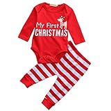 Adoyキッズ用クリスマスパジャマ、cuteadoyユニセックスXmasパジャマセットTシャツ+パンツ+帽子スリープSuit US サイズ: S カラー: レッド