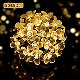 B-right 50LED led イルミネーションライト桜式 　　ガーデンライト ソーラー 　クリスマス 　イルミネーション 　屋外 防水　全長7m　光センサー内蔵　　DIY (ウォームホワイト)