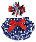 Stephan Baby Stars and Stripes Ruffled Diaper Cover and Curly Bow Headband, 12-18 Months by Stephan 
