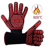 【2019年強化版】FANTAST 火ばさみ付け(?い耐熱グローブセットの方) 耐熱グローブ バーベキューグローブ クッキンググローブ 耐熱800℃ 手袋 滑り止め 左右兼用 両手兼用 着脱簡単 洗濯可能 5本指グローブ バーベキュー・クッキング用品 オーブン に最適 2枚1セット（2枚）