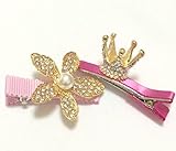 ホマリナ（Homarina)可愛い ヘアピン 女の子 ヘアクリップ ピンク お花 王冠 ヘアアクセサリー お姫様 誕生日 パーティ 記念日 イベント 写真撮影 に (お花 ＆ 王冠 A)