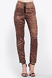 Brown Animal Print Skinny Trousers with Zipper detail on the pant hem. (M) [並行輸入品]